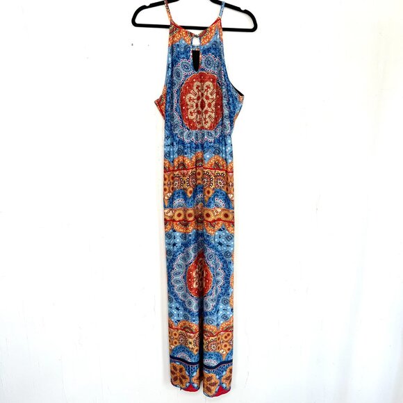 Rouge Collection Boho Colorful Print Halter Stretch Maxi Dress 2X - Picture 4 of 4